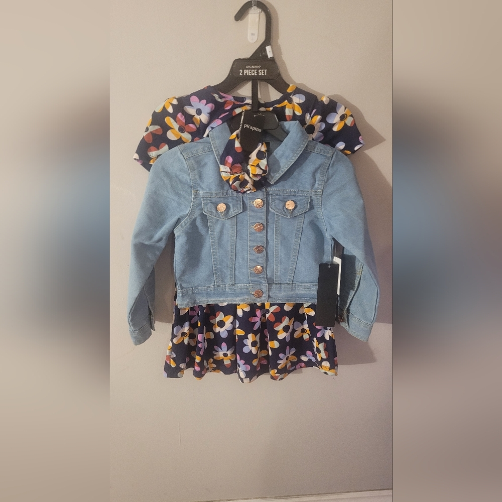 Stylish Blue Denim Jacket with Floral Dress